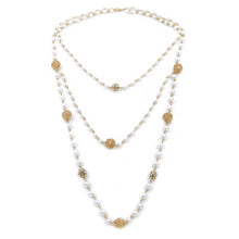 Load image into Gallery viewer, Elegant Gold Tone Simulated White Pearl &amp; Rhinestone Long Layered Necklace

