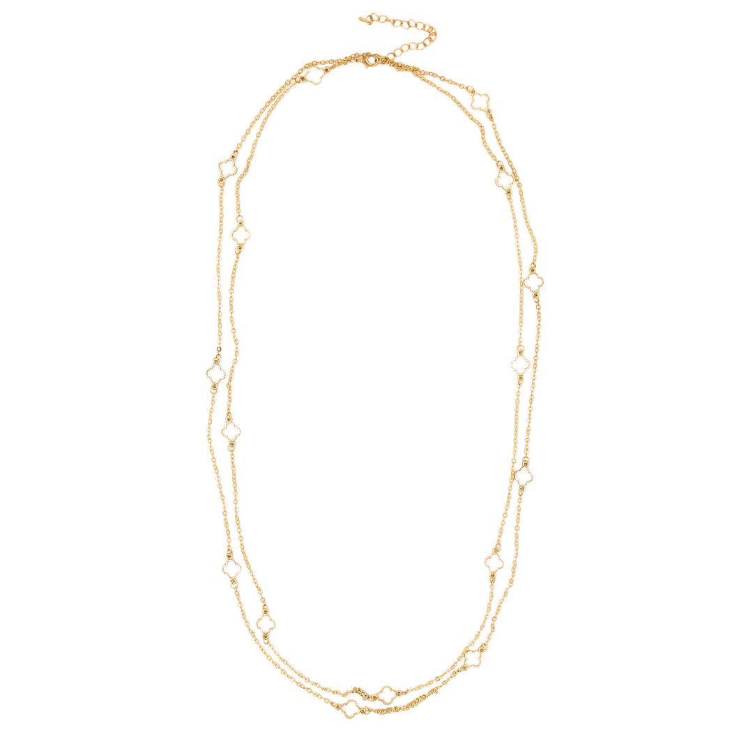 TrendsBlue Premium Long Gold Tone Strand Floral Fashion Necklace