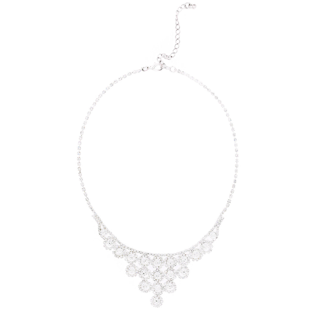 TrendsBlue Premium Silver Tone Clear Rhinestone Crystal Statement Fashion Necklace
