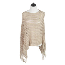 Load image into Gallery viewer, Elegant Two Tone Mesh Knit Striped Crochet Tassel Poncho Sweater Top -Diff Color
