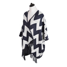 Load image into Gallery viewer, Premium Large Chevron Zig Zag Winter Fringed Poncho Cape Cardigan Wrap Top
