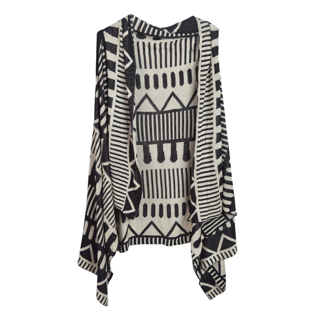 Premium Geometric Aztec Print Open Print Kimono Vest Cardigan Poncho Sweater Top