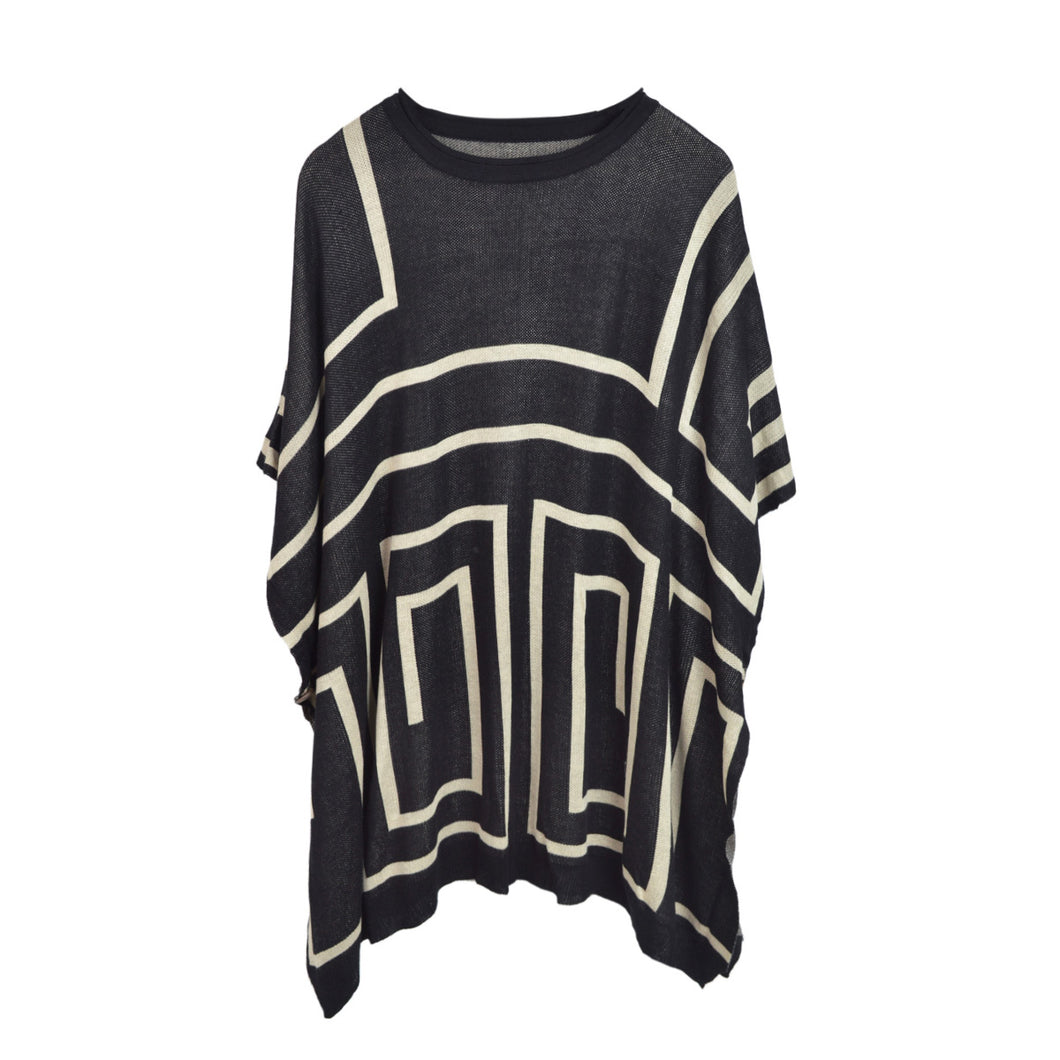 Premium Geometric Maze Print Kimono Cardigan Blouse Poncho Sweater Top