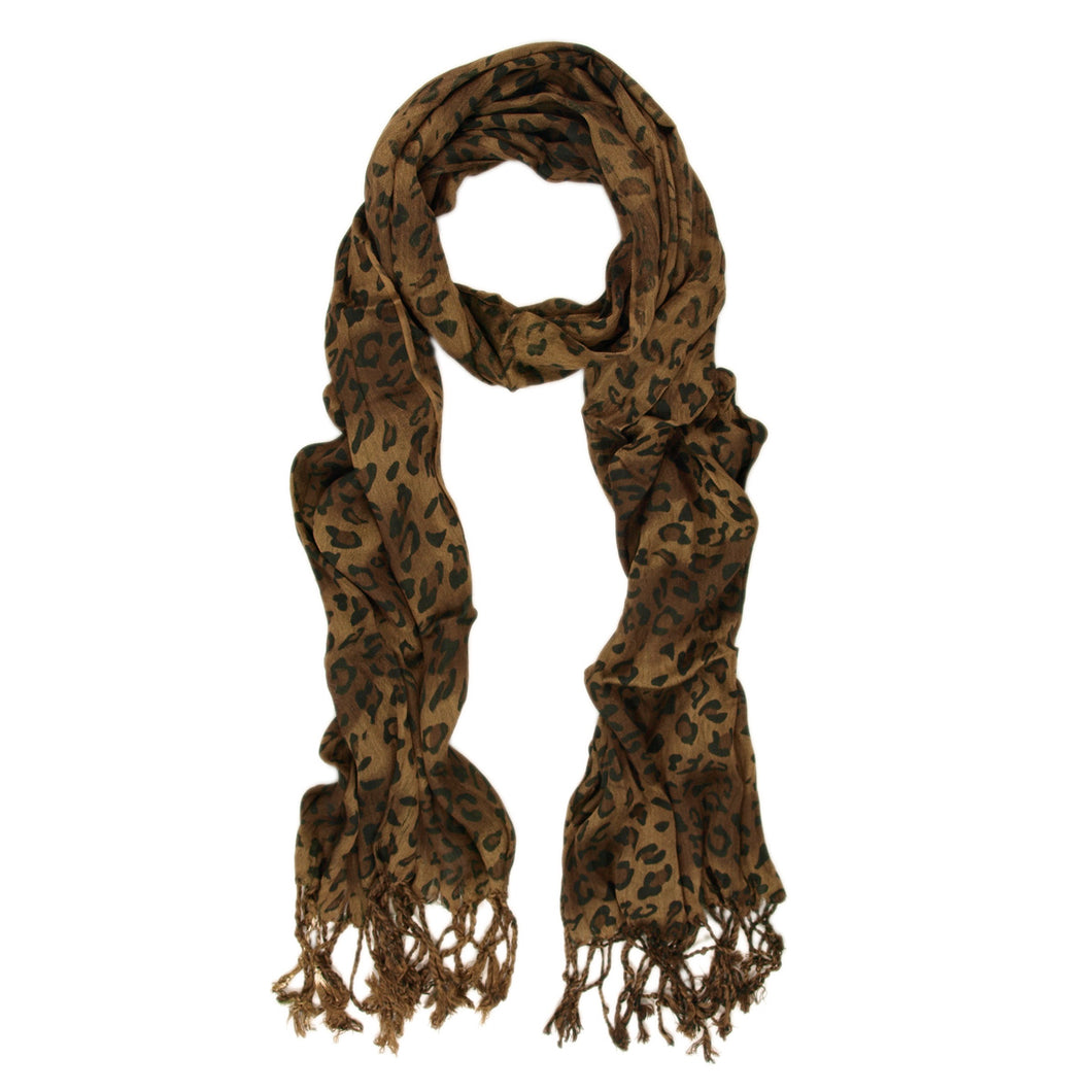Elegant Leopard Animal Print Scarf with Fringe - Diff. Colors Avail