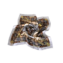 Load image into Gallery viewer, Elegant Silk Feel Plaid with Chains Design Satin Square Scarf
