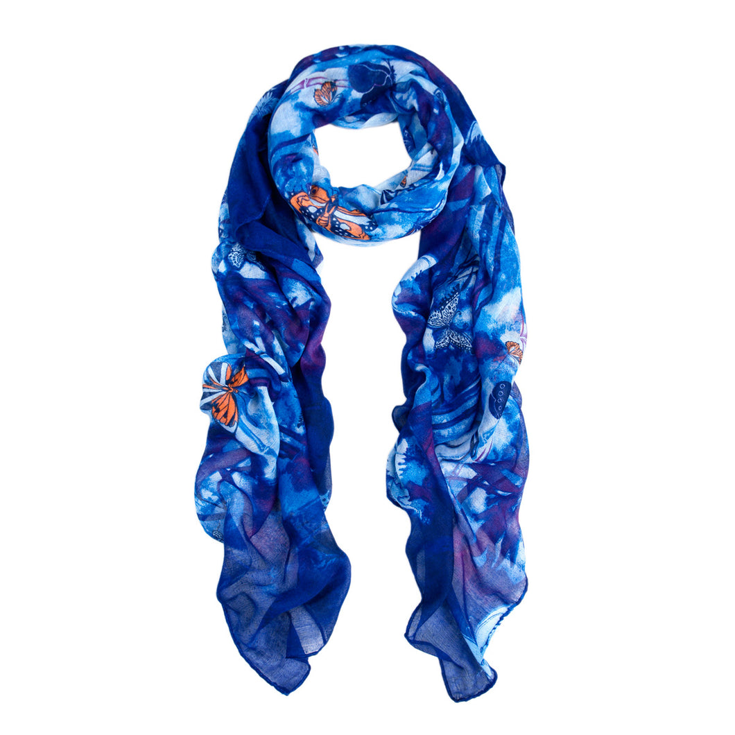 Elegant Soft Bamboo & Butterfly Print Watercolor Scarf