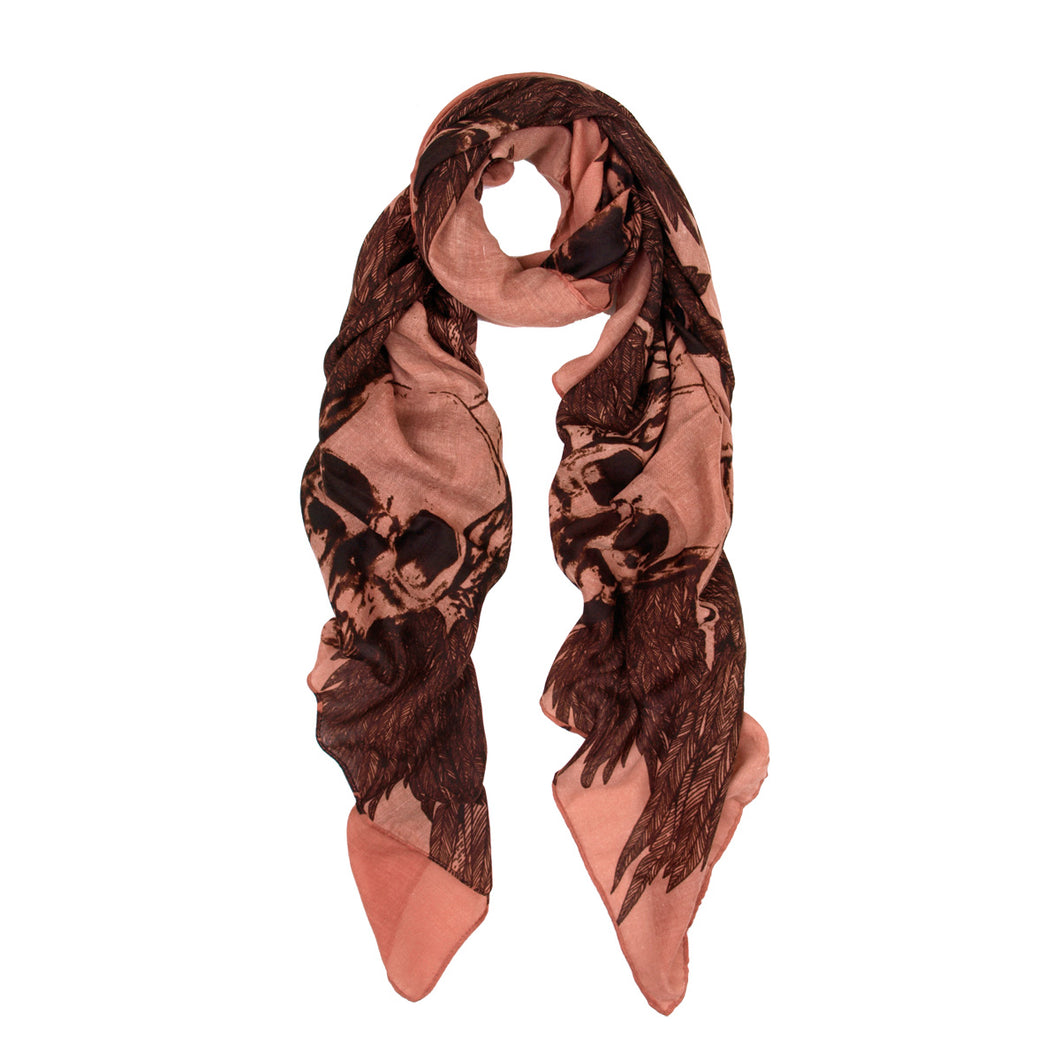 Premium Skull & Wing Graphic Print Scarf Wrap - 2 Colors Avail (White, Rust)