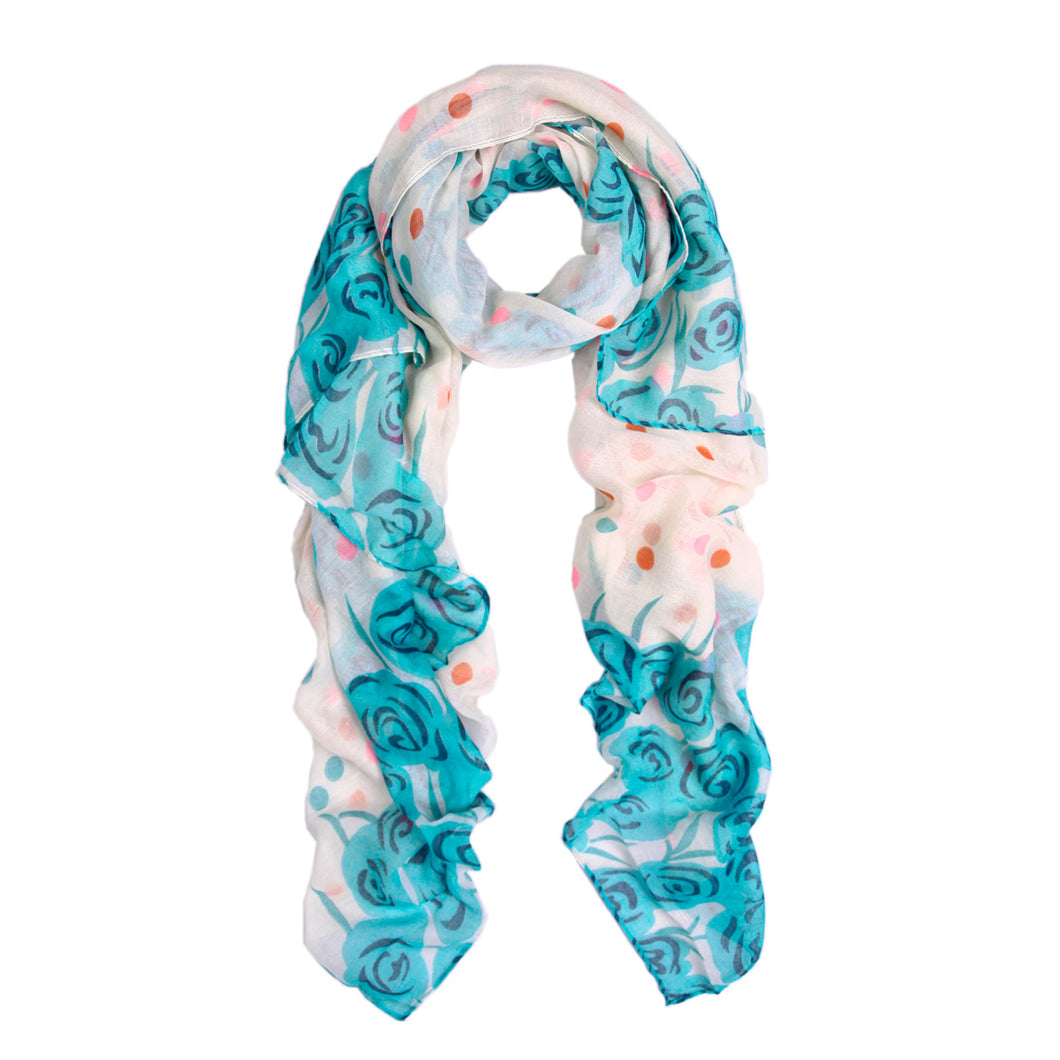 Chic Roses & Polka Dot Floral Print Scarf - Different Colors Available