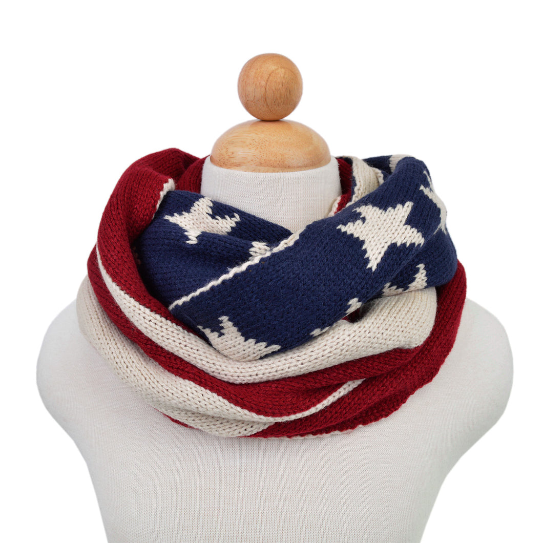 Premium USA US American Flag Winter Knit Infinity Loop Circle Scarf