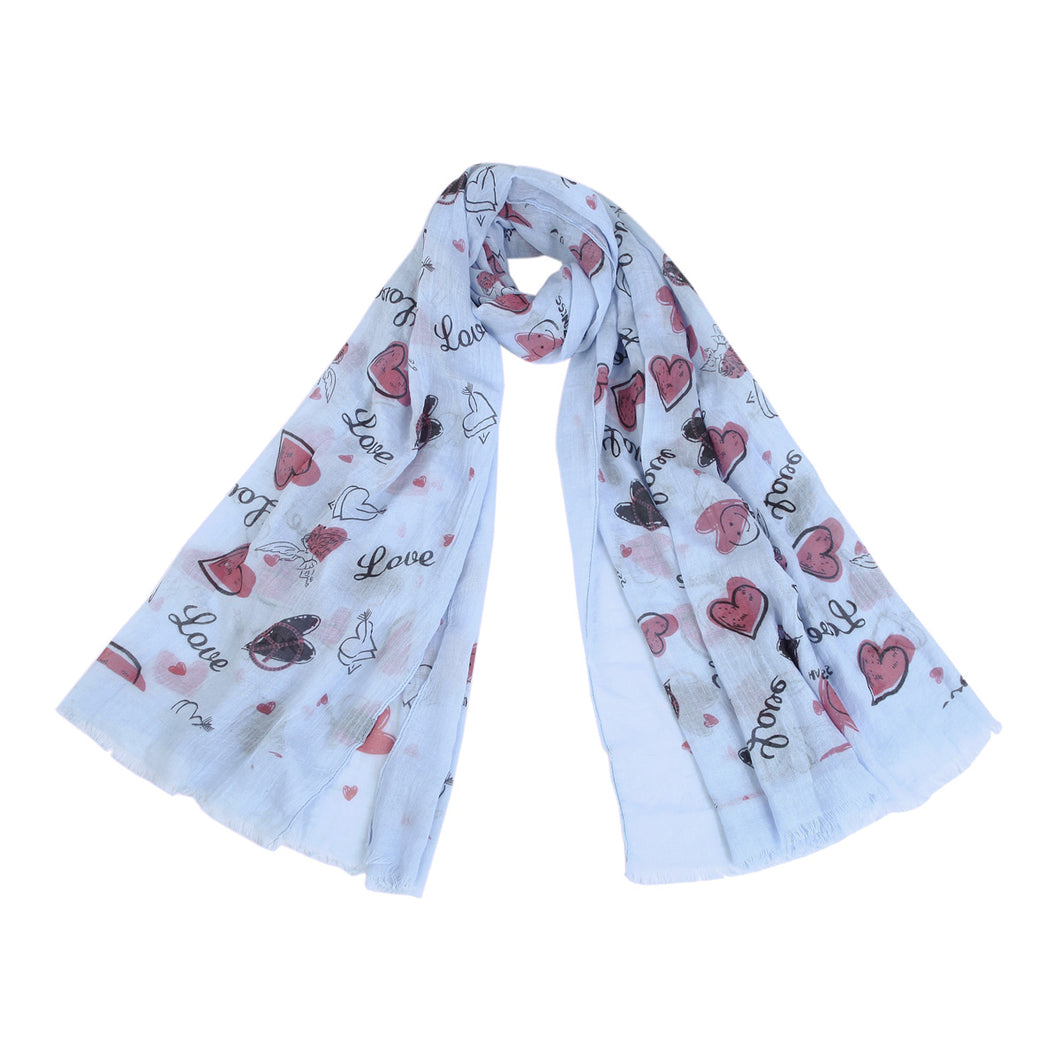 Love Heart & Happiness Print Frayed End Scarf Wrap - Diff Colors Avail