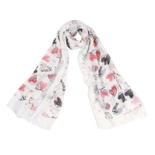 Load image into Gallery viewer, Love Heart &amp; Happiness Print Frayed End Scarf Wrap - Diff Colors Avail
