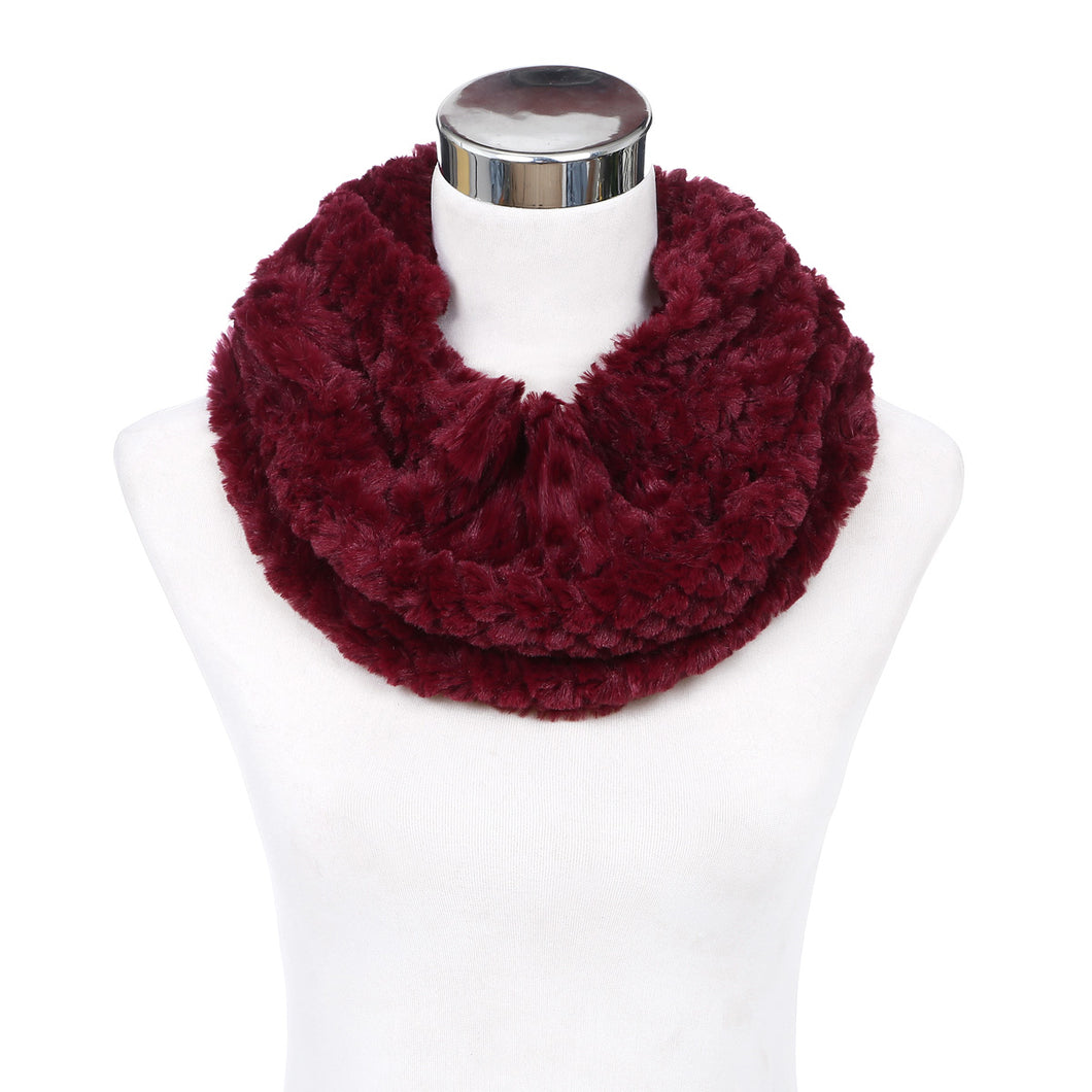 Soft Small Faux Fur Diamond Solid Color Warm Infinity Circle Scarf -Diff Colors