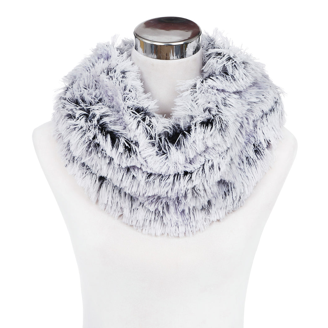 Premium Soft Small Long Faux Fur 2-Tone Infinity Loop Circle Scarf -Diff Colors