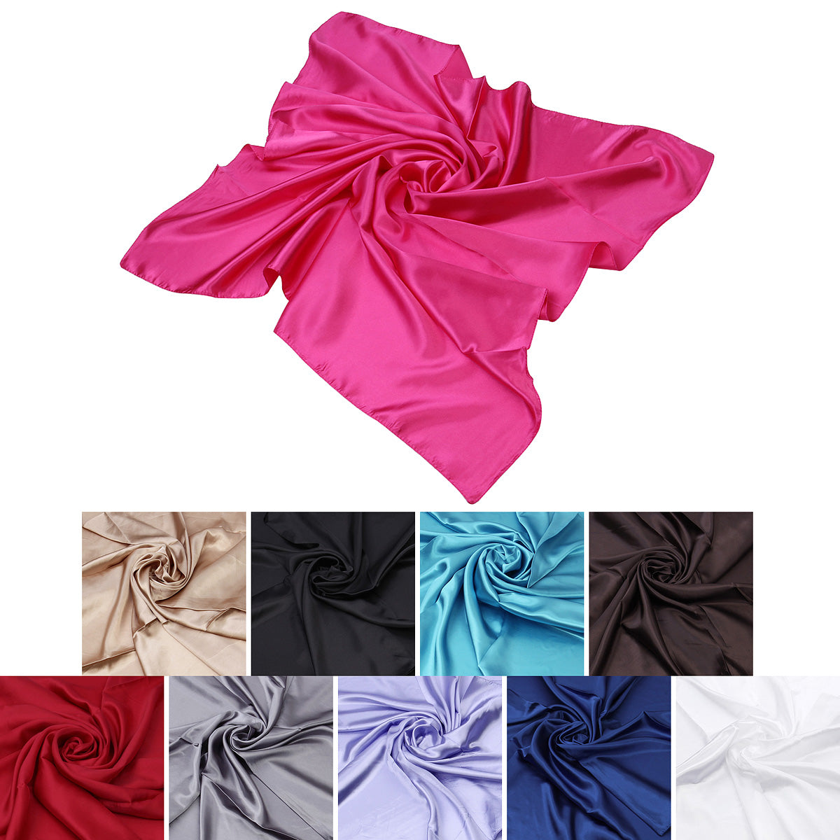 TrendsBlue Elegant Large Silk Feel Solid Color Satin Square Scarf Wrap, 36 inch