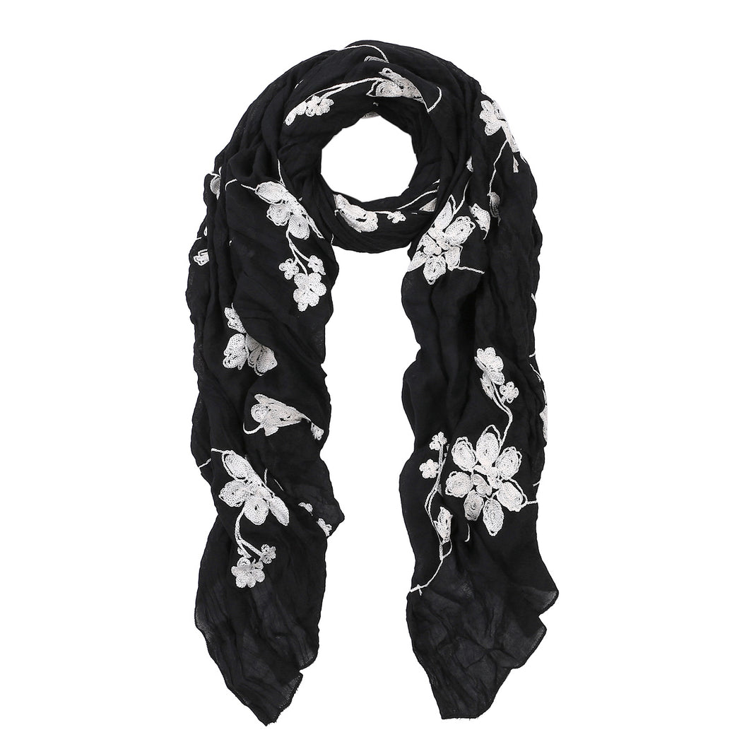 Premium Elegant Lace Floral Embroidered Scarf Wrap