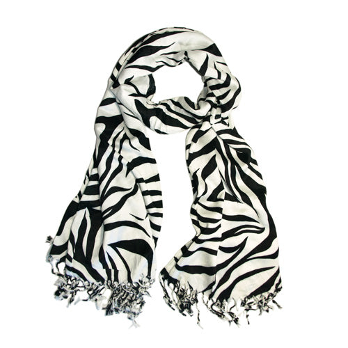 TrendsBlue Elegant Zebra Animal Print Fringe Scarf - Diff Colors Avail