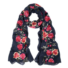 Load image into Gallery viewer, Premium Embroidered Floral Rose Patterned Border Scarf Wrap Shawl
