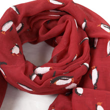 Load image into Gallery viewer, Adorable Penguin Animal Print Fun Pattern Trendy Frayed End Fashion Scarf Wrap
