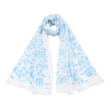 Load image into Gallery viewer, Elegant Anchor &amp; Rudder Print Frayed End Scarf Wrap - Diff Colors Available
