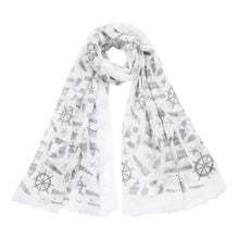 Load image into Gallery viewer, Elegant Anchor &amp; Rudder Print Frayed End Scarf Wrap - Diff Colors Available
