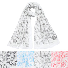 Load image into Gallery viewer, Elegant Anchor &amp; Rudder Print Frayed End Scarf Wrap - Diff Colors Available
