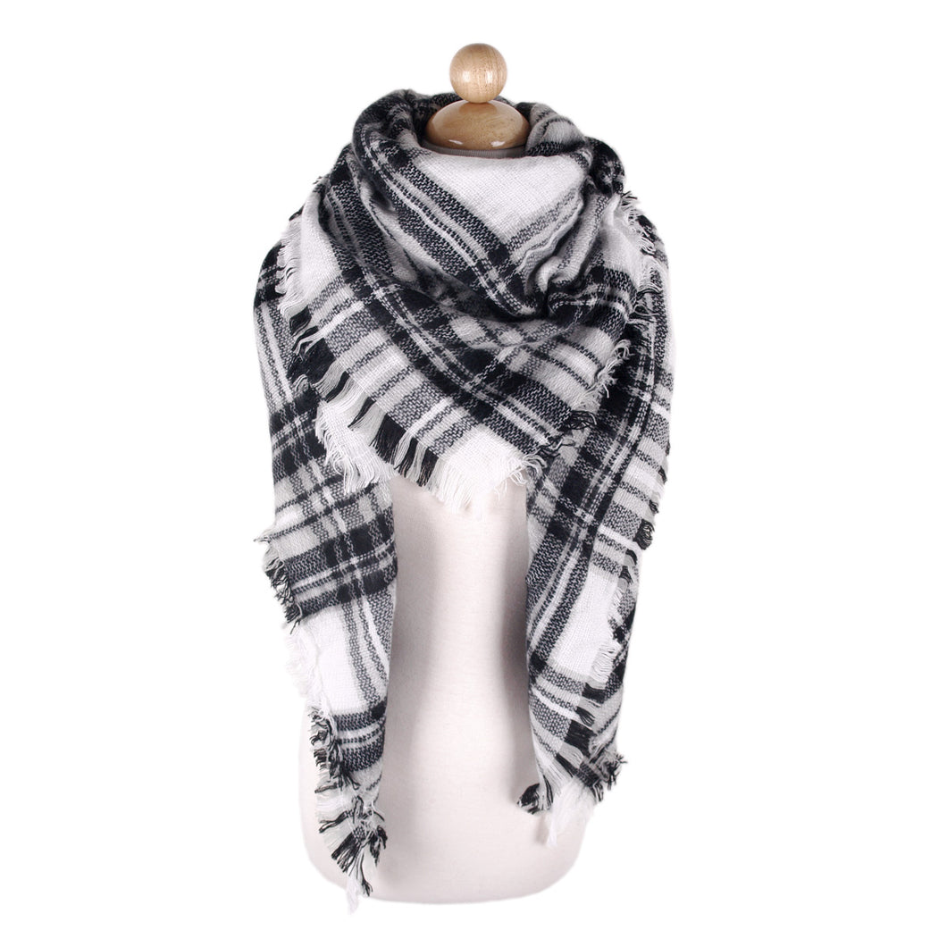 Premium Winter Large Soft Knit Plaid Checked Square Blanket Scarf Shawl Wrap