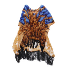 Load image into Gallery viewer, Large Wide Chiffon Feather Fringe Kimono Wrap Poncho Blouse Beach Cover Up
