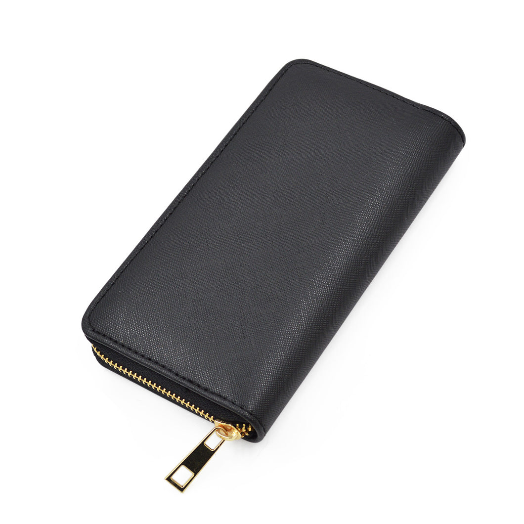 Premium Vegan Saffiano Leather Continental Zip Around Wallet - Diff Colors