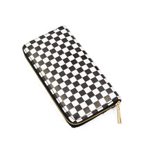 Load image into Gallery viewer, Premium Smooth Vegan Leather Black White Checkered Continental Zip Around Wallet
