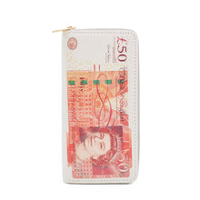 Load image into Gallery viewer, British Pound 50 GBP Currency Money Bill Print PU Leather Zip Around Wallet
