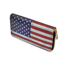 Load image into Gallery viewer, Premium Vintage USA US American Flag Print PU Leather Zip Around Wallet

