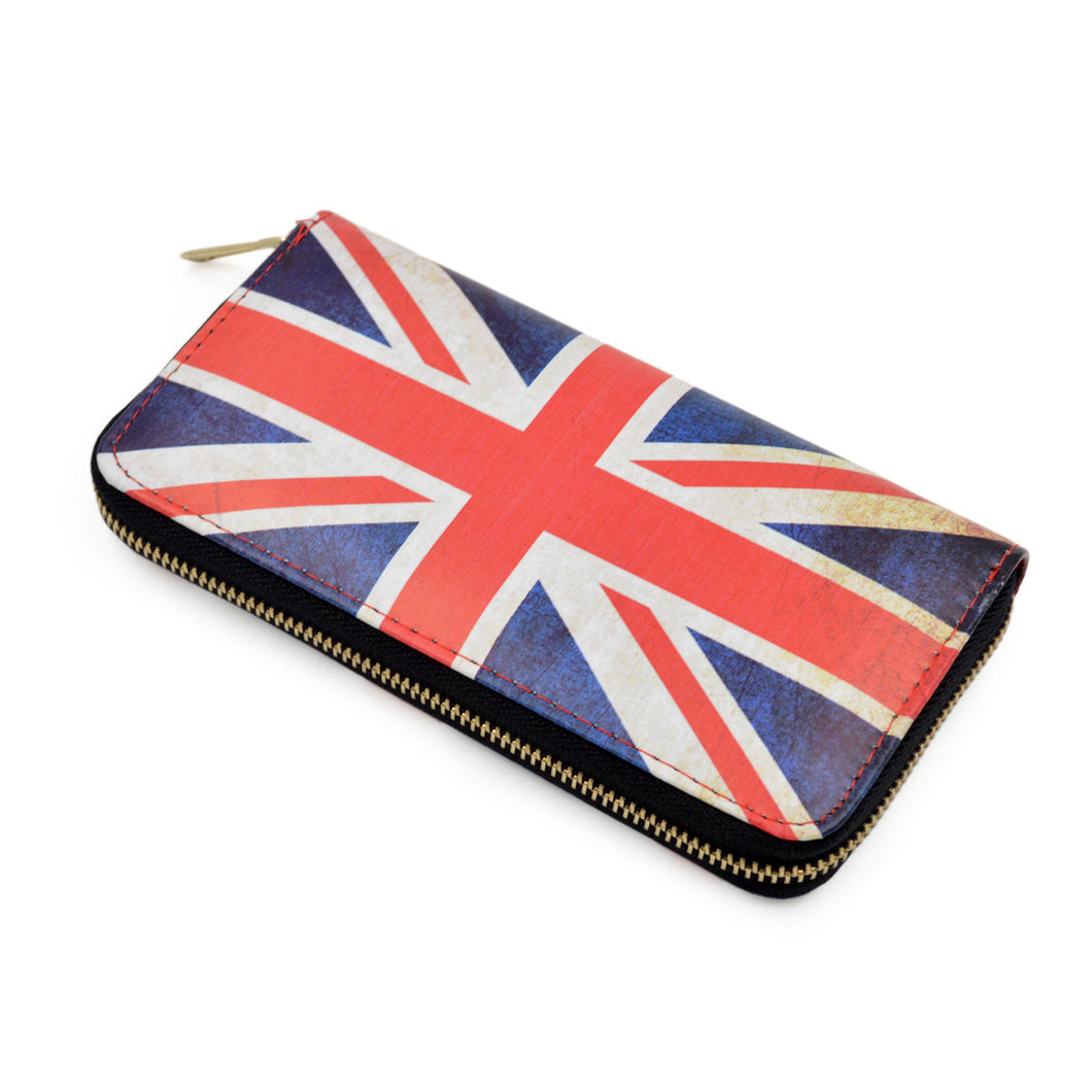 Premium Vintage British Union Jack UK Flag Print PU Leather Zip Around Wallet