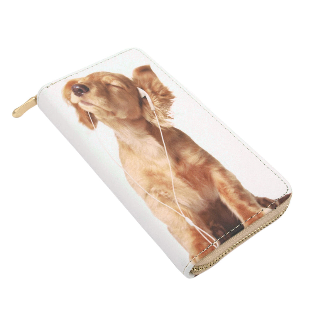 Premium Golden Retriever Puppy Dog Animal Print PU Leather Zip Around Wallet