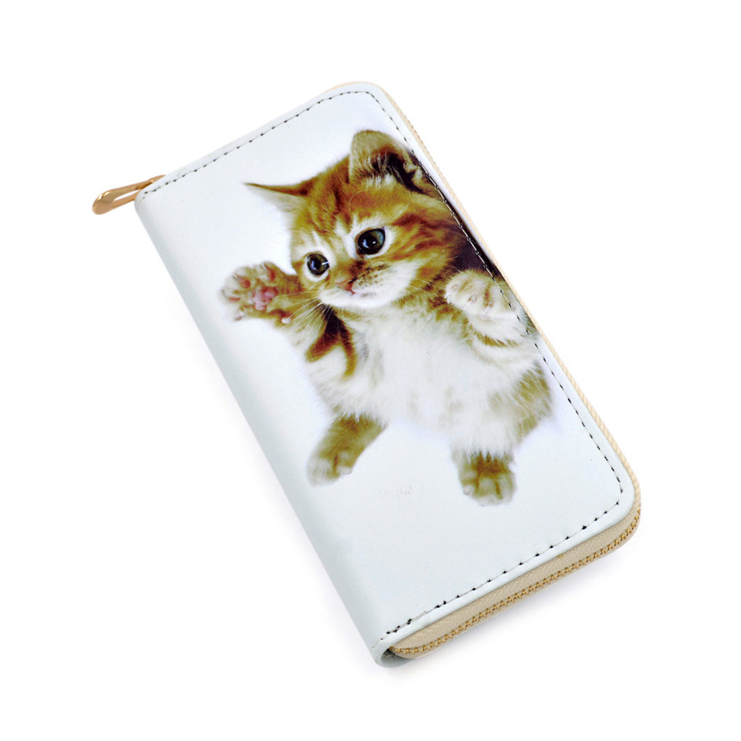 Premium Cute Little Kitty Cat Kitten Animal Print PU Leather Zip Around Wallet