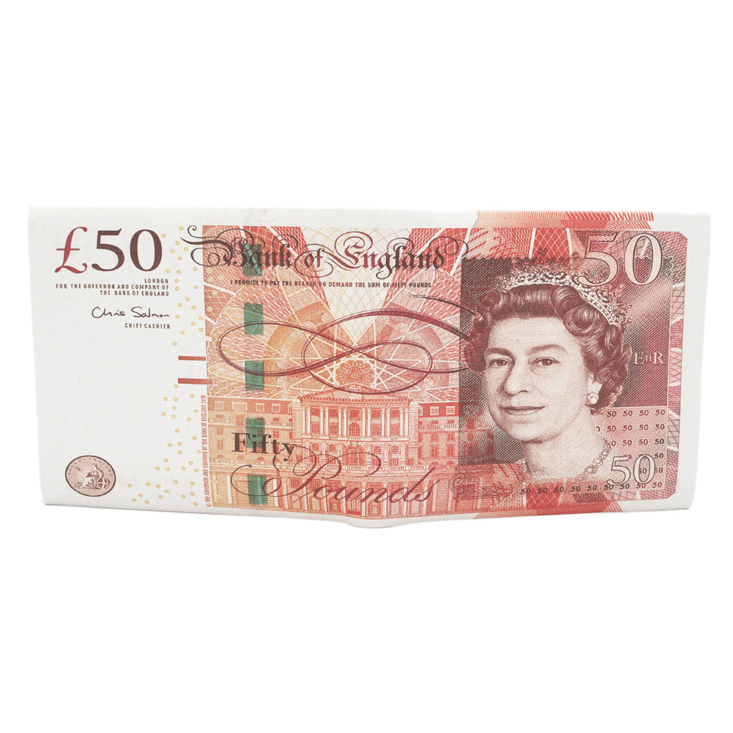 TrendsBlue Premium British Pound 50 GBP Bill Money Print PU Leather Bifold Wallet