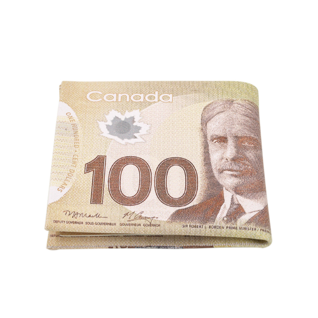 TrendsBlue Premium Canadian Dollar 100 CAD Bill Print PU Leather Bifold Wallet
