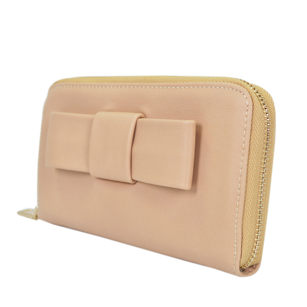 Women's Bow Front PU Leather Zip Around Wallet - Different Colors