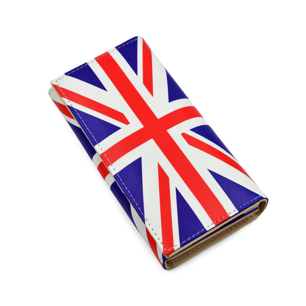 Premium Union Jack UK British Flag Print PU Leather Continental Wallet