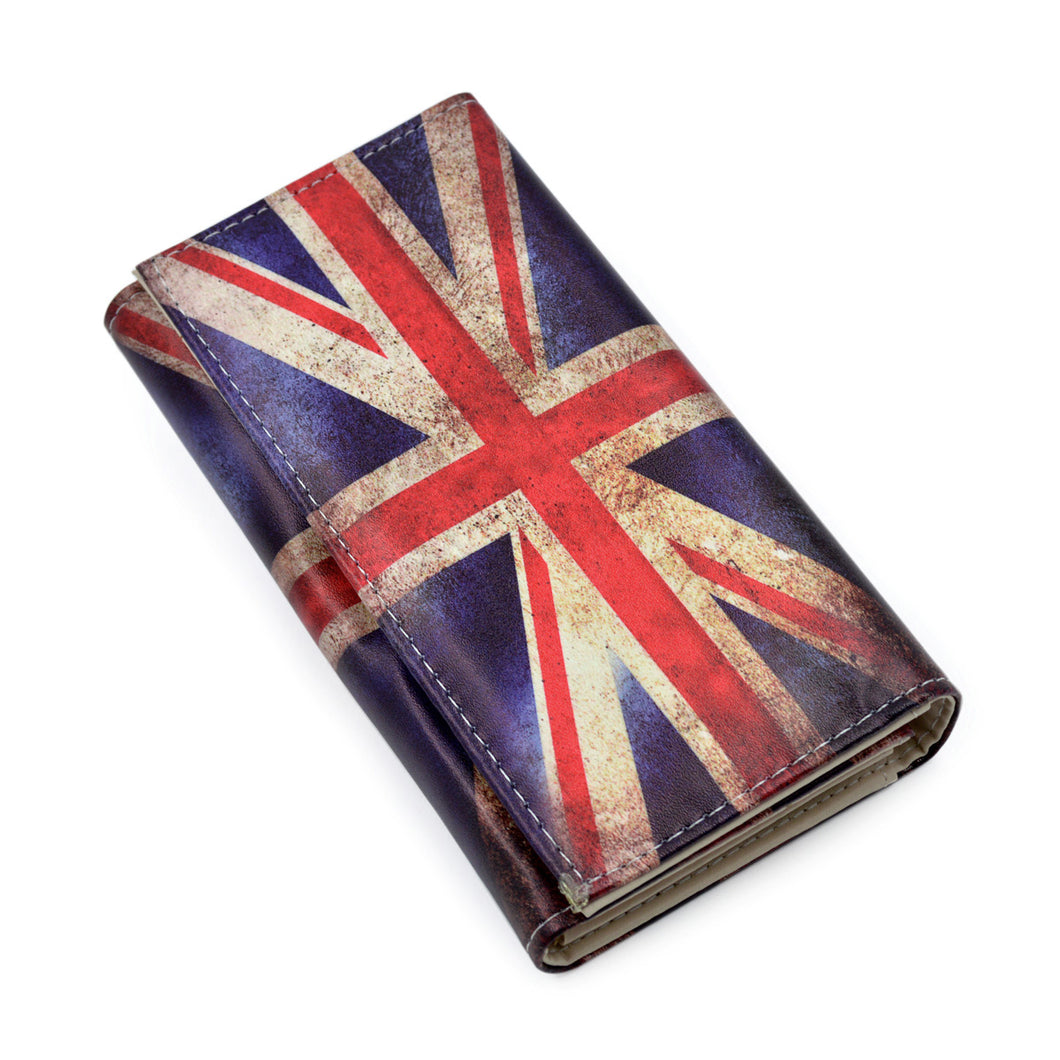 Premium Vintage Union Jack UK British Flag Print PU Leather Continental Wallet