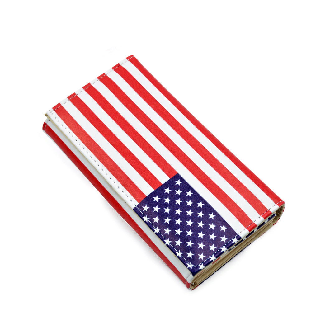 Premium US USA American Flag Print PU Leather Continental Wallet