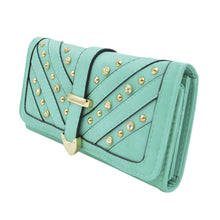 Load image into Gallery viewer, Women&#39;s Rhinestone Studded PU Leather Trifold Continental Wallet - Diff Colors
