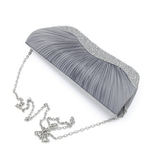 Load image into Gallery viewer, Elegant Pleated Satin &amp; Crystal Hard Clutch Evening Bag
