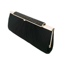 Load image into Gallery viewer, Elegant Pleated Satin w- Crystal Top Hard Frame Clutch Evening Bag - Diff Colors
