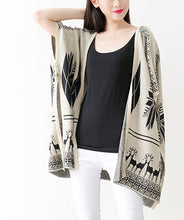 Load image into Gallery viewer, Premium Snowflakes &amp; Reindeer Print Kimono Cardigan Blouse Poncho Sweater Top
